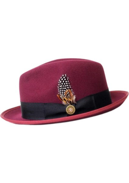 Fedora Şapka Günlük/resmi Parti Cosplay Için Şık Geniş Kenarlı Trilby Şapka Kırmızı (Yurt Dışından)