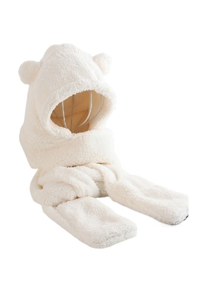 Sevimli Ayı Şapka Atkı Eldiven Hepsi Bir Arada Set Kış Sıcak Kulak Koruma Peluş Şapka (Yurt Dışından)