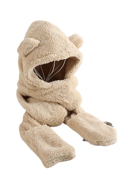 Sevimli Ayı Şapka Atkı Eldiven Hepsi Bir Arada Set Kış Sıcak Kulak Koruma Peluş Şapka (Yurt Dışından)