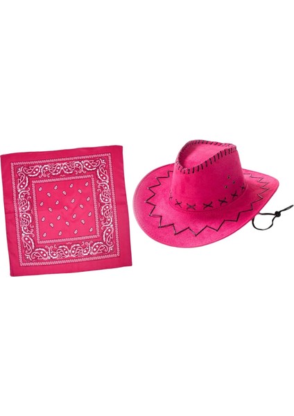 Western Cowboy Şapkası Cowgirl Caz Kapakları Kostüm Giysileri Için Güneş Şapkası Koyu Pembe (Yurt Dışından)