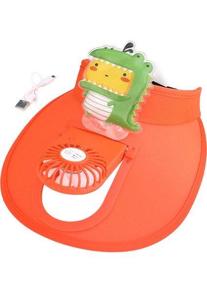 Güneş Şı Dahili Fan Ayarlanabilir Hız Geniş Siperlik USB Şarjlı Güneş Fan Ş Turuncu Dinozor (Yurt Dışından)
