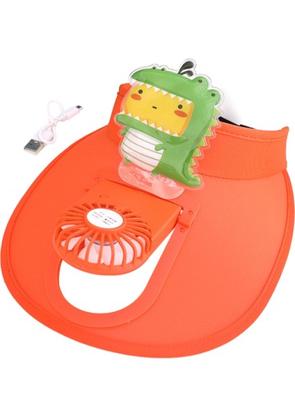 Güneş Şı Dahili Fan Ayarlanabilir Hız Geniş Siperlik USB Şarjlı Güneş Fan Ş Turuncu Dinozor (Yurt Dışından) modelleri