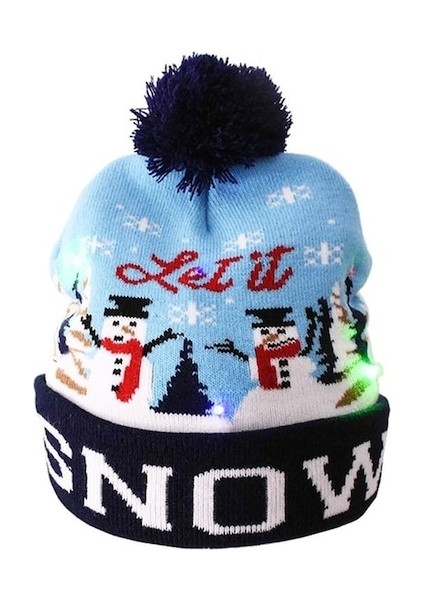 Yye-Cc Çocuk Dış Mekan LED Işık Desenli Yeni Yıl Şapkası-Mavi (Yurt Dışından)