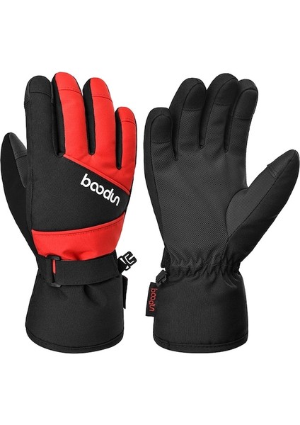 Boodun 1383 1 Çift Doğa Sporları Çocuk Eldivenleri Kayak Bisikleti Için Tam Parmak Kaymaz Eldivenler - Siyah Kırmızı L / Xl (Yurt Dışından)