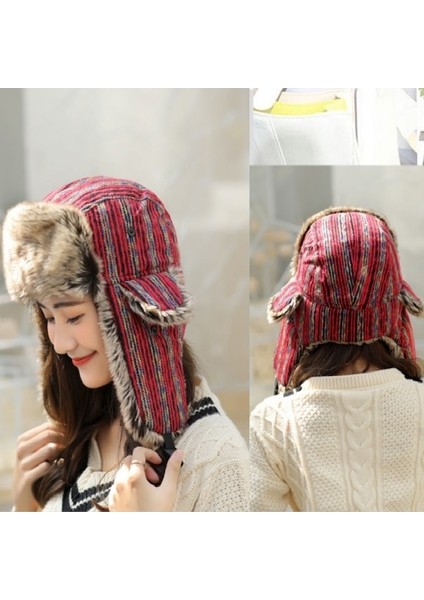 Pasifix Unisex Kış Artı Kadife Kalınlaştırıcı Sıcak Çizgili Şapka 001 (Yurt Dışından) fırsatları