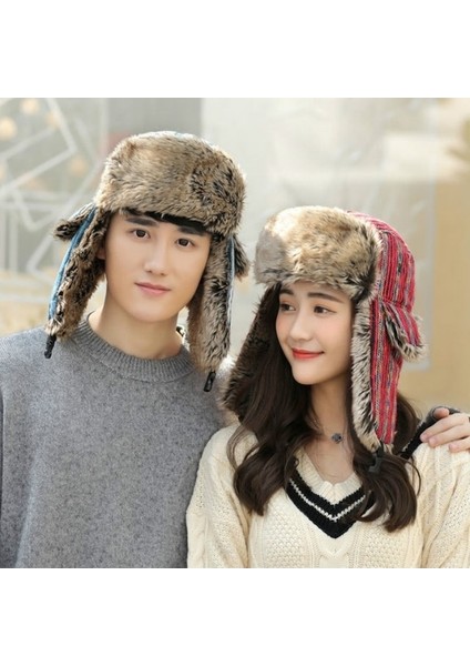 Pasifix Unisex Kış Artı Kadife Kalınlaştırıcı Sıcak Çizgili Şapka 001 (Yurt Dışından) indirimleri