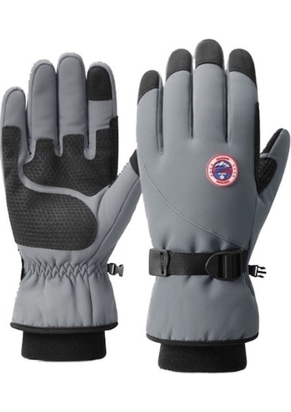 Yyx-Vv Açık Hava Su Geçirmez Eldiven Kış Dokunmatik Ekran Sıcak Bisiklet Eldiveni-Gri (Yurt Dışından)