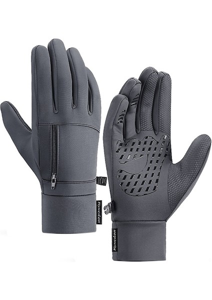 Kkq-Cc Erkek Kaymaz Su Geçirmez Parmaklı Elektrikli Eldiven-Gri (Yurt Dışından)