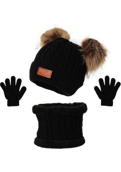 Çocuk Ponponlu Örgü Şapka Eldiven Boyunluk Takım Seti (Yurt Dışından) modelleri