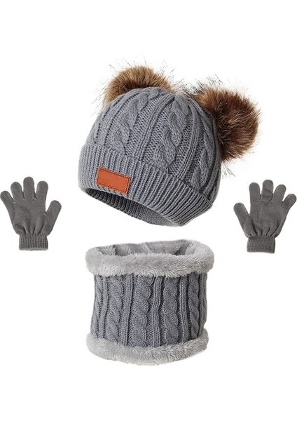 Çocuk Ponponlu Örgü Şapka Eldiven Boyunluk Takım Seti (Yurt Dışından) fırsatları