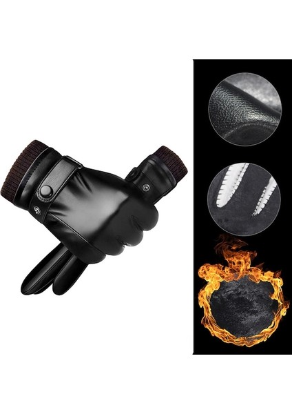 Kış Rüzgar Geçirmez Dokunmatik Ekran Suni Deri Bisiklet Eldiven 001 (Yurt Dışından)