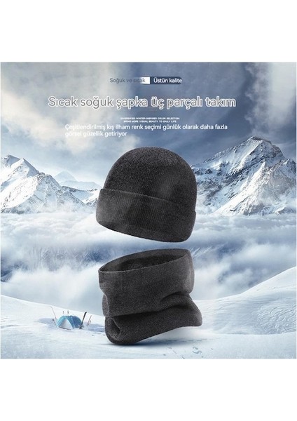 Yyh-Cc Örme Kadife Şapka, Atkı ve Eldiven Üçlü Takım-Siyah (Yurt Dışından) fiyatları