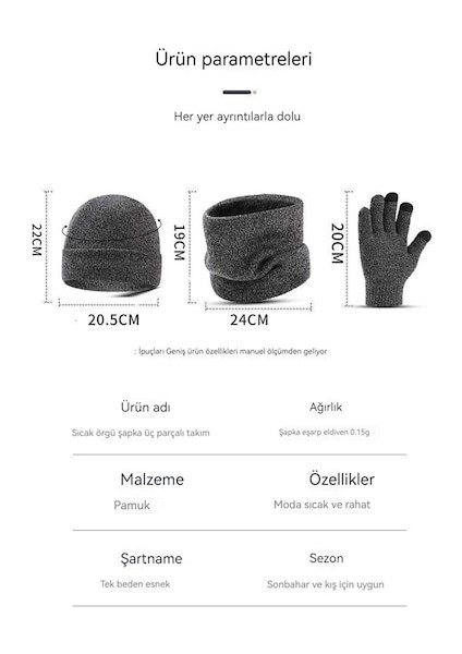 Yyh-Cc Örme Kadife Şapka, Atkı ve Eldiven Üçlü Takım-Siyah (Yurt Dışından) fırsatları