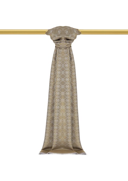 Koyu Taş Monogram Desen Jakarlı Ipek Şal