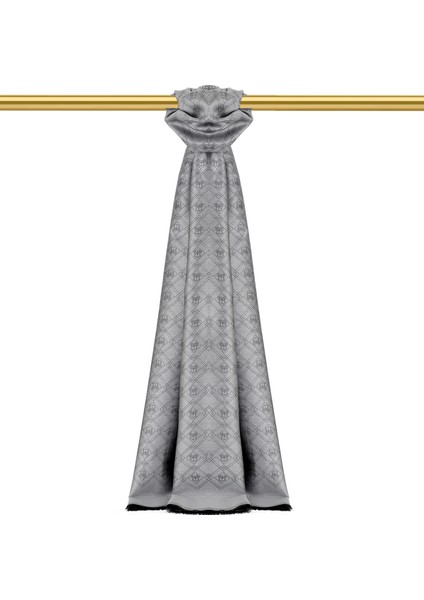 Gri Monogram Desen Jakarlı Ipek Şal
