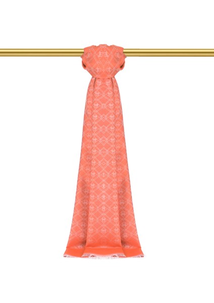 Mercan Monogram Desen Jakarlı Ipek Şal