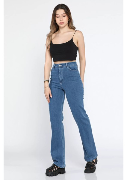 Yüksek Bel Likralı Palazzo Kadın Jean Kot Pantolon P-00009009