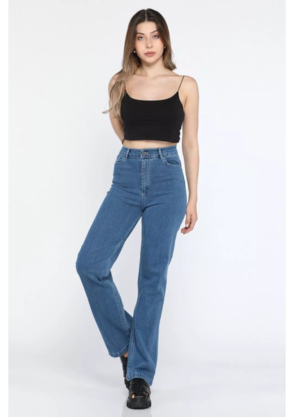 Yüksek Bel Likralı Palazzo Kadın Jean Kot Pantolon P-00009009 fırsatları