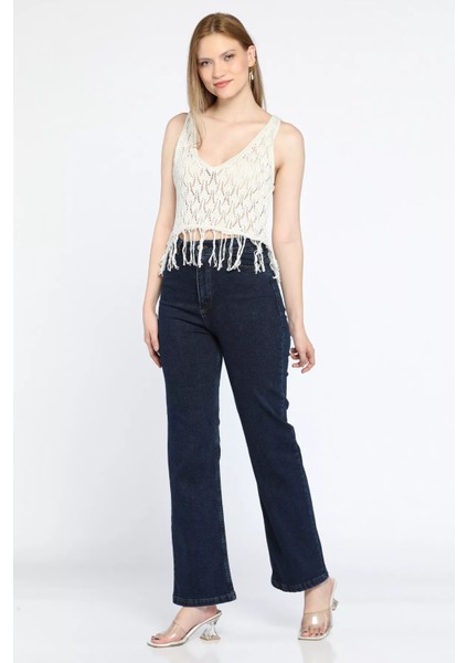 Yüksek Bel Likralı Palazzo Kadın Jean Kot Pantolon P-00009009