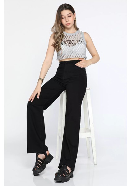 Yüksek Bel Likralı Palazzo Kadın Jean Kot Pantolon P-00009009