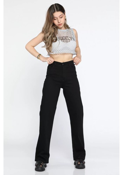 Yüksek Bel Likralı Palazzo Kadın Jean Kot Pantolon P-00009009 fiyatları