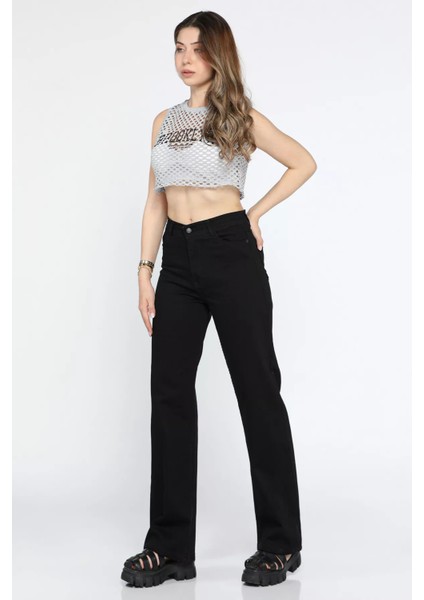 Yüksek Bel Likralı Palazzo Kadın Jean Kot Pantolon P-00009009 fırsatları