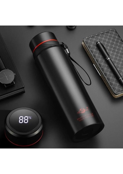 Enfa British Style Siyah Dereceli Paslanmaz Çelik Isı Göstergeli Termos 1000ML ENF-232