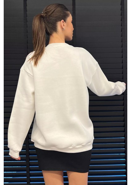 Bisiklet Yaka Taş Detaylı Şardonlu Sweatshirt