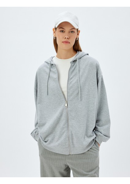 Uzun Kollu Üç Iplik Pamuklu Fermuarlı Kapşonlu Sweatshirt modelleri