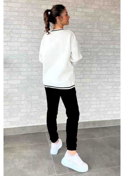 Kadın Bisiklet Yaka Yazı Nakışlı Şardonlu Eşofman Takımı P-00014510 fırsatları