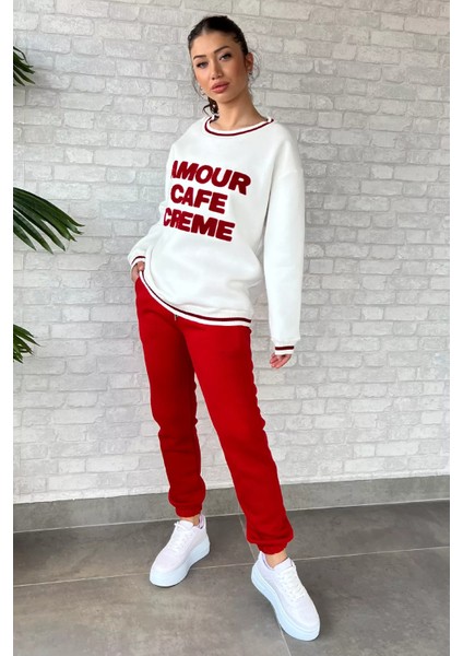 Kadın Bisiklet Yaka Yazı Nakışlı Şardonlu Eşofman Takımı fiyatları
