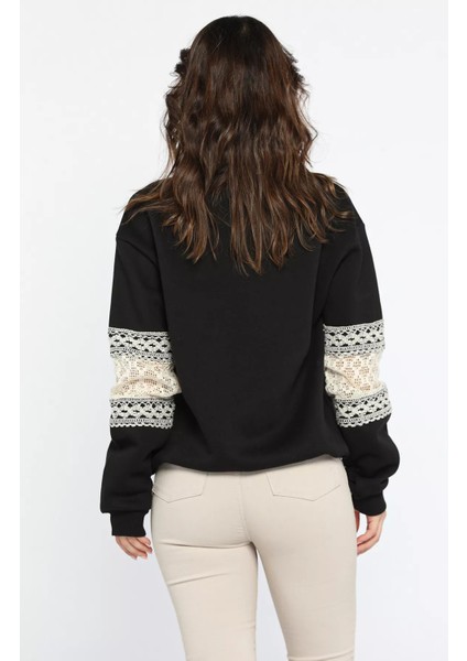 Kadın Bisiklet Yaka Kol Detaylı Şardonlu Sweatshirt modelleri