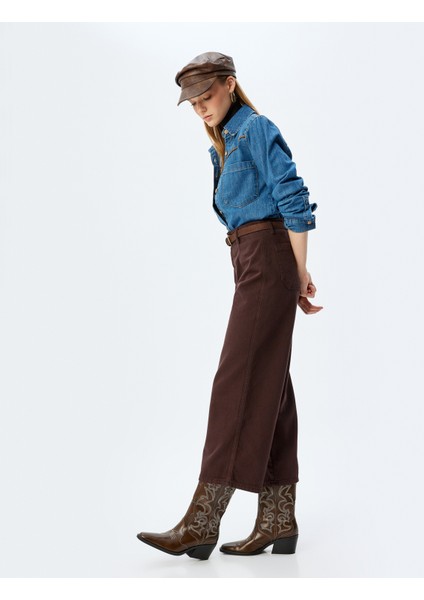 Geniş Kısa Paça Pantolon Yüksek Bel Düğmeli - Wide Leg Jean fiyatları