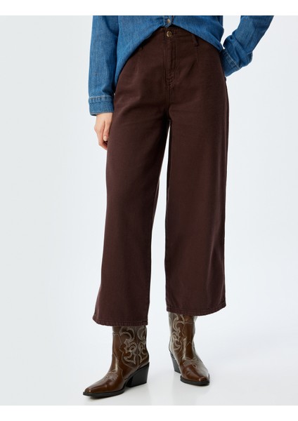 Geniş Kısa Paça Pantolon Yüksek Bel Düğmeli - Wide Leg Jean modelleri