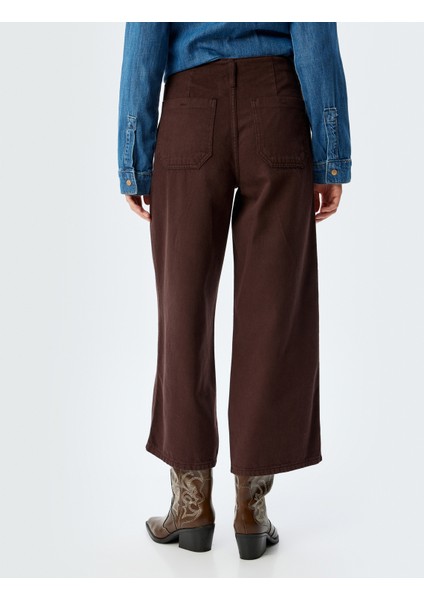 Geniş Kısa Paça Pantolon Yüksek Bel Düğmeli - Wide Leg Jean fırsatları
