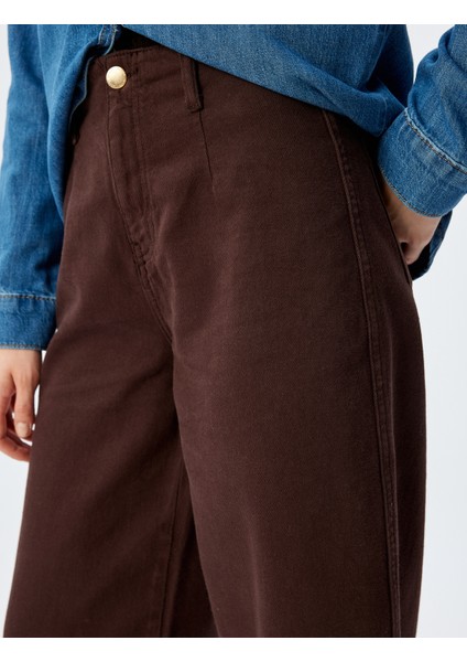 Geniş Kısa Paça Pantolon Yüksek Bel Düğmeli - Wide Leg Jean indirimleri