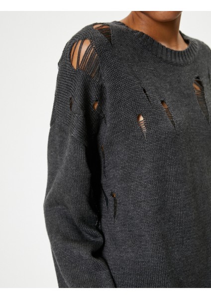 Yıpratılmış Kazak Bisiklet Yaka Uzun Kollu indirimleri