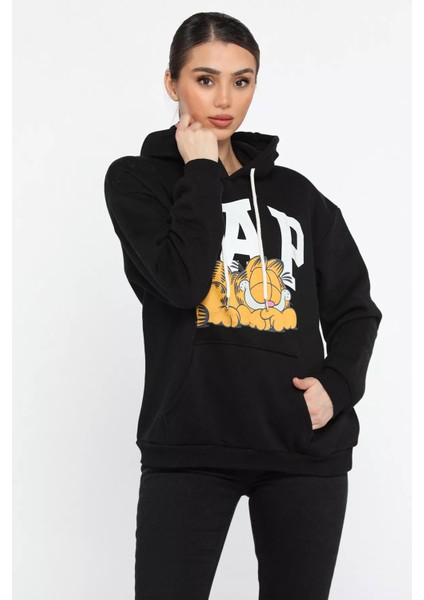 Kadın Kapüşonlu Baskılı Şardonlu Sweatshirt