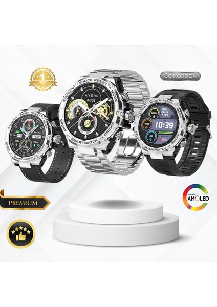 Watch 4 Rw 56 Curved Amoled Ekran 3 Kordon Akıllı Saat Akıllı Saat Ios ve Android Uyumlu