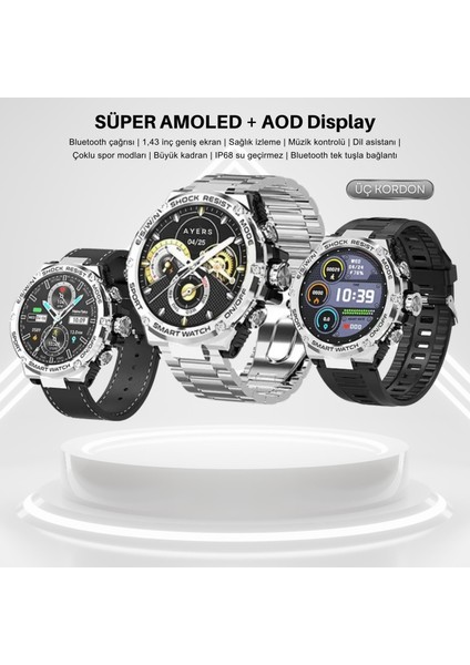 Watch 4 Rw 56 Curved Amoled Ekran 3 Kordon Akıllı Saat Akıllı Saat Ios ve Android Uyumlu