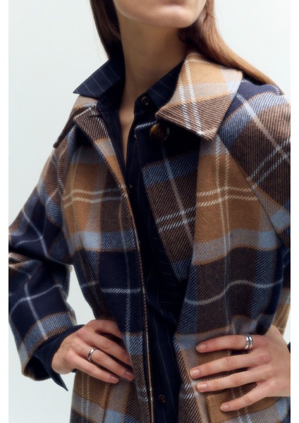 Kira Tartan Wool Palto BE31 Sky Dress Tartan/dark Navy