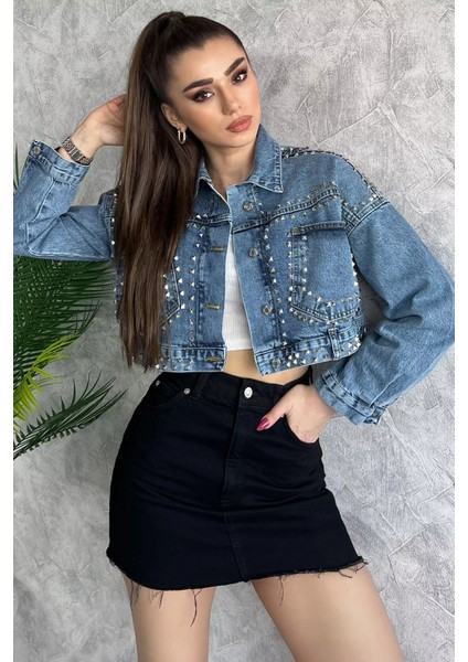 Droplu Crop Top Jean Kot Ceket