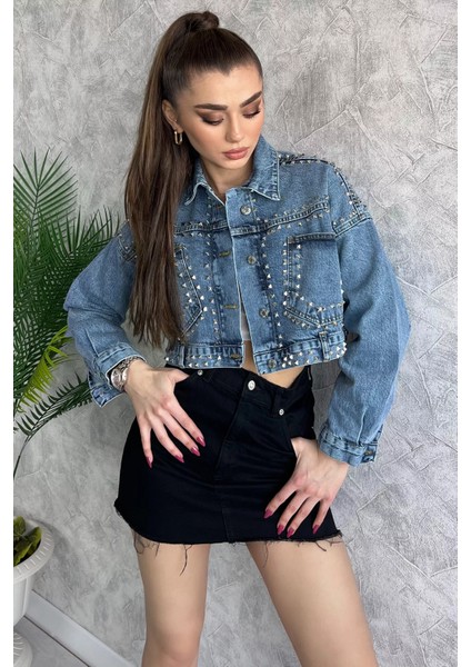 Droplu Crop Top Jean Kot Ceket