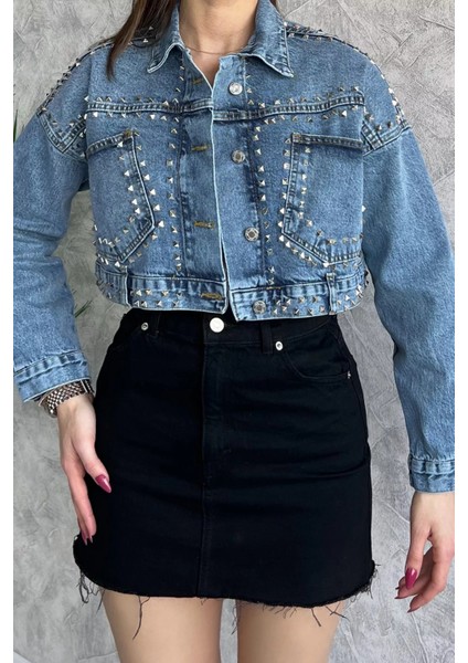 Droplu Crop Top Jean Kot Ceket