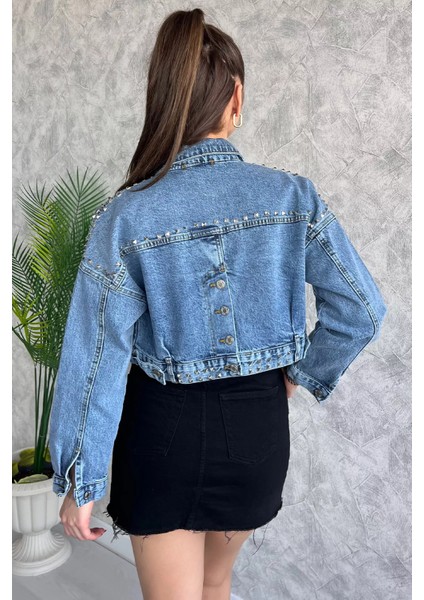 Droplu Crop Top Jean Kot Ceket