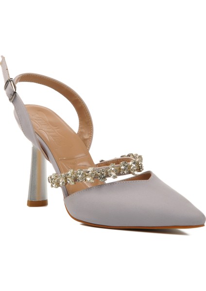 Ayakmod Gümüş Saten Kadın Abiye Ayakkabı