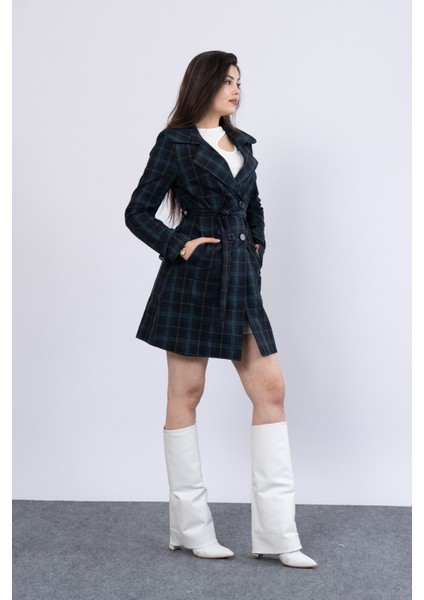 Ekose Desen Beli Kuşaklı Trenc Palto 2576 fiyatları