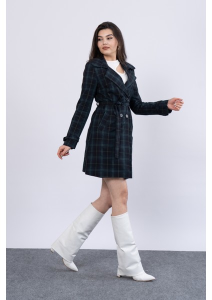 Ekose Desen Beli Kuşaklı Trenc Palto 2576 fırsatları