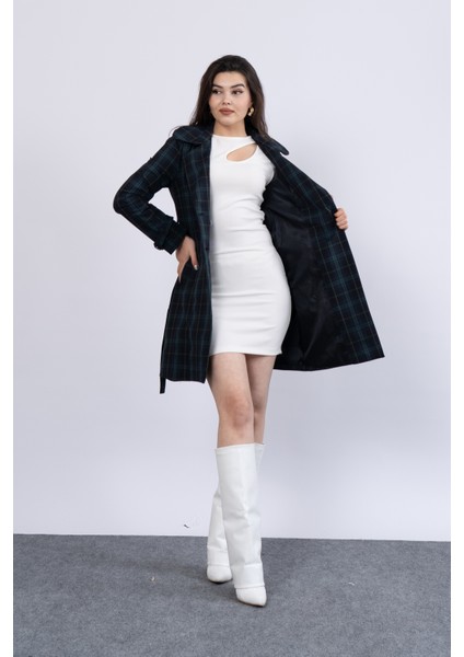 Ekose Desen Beli Kuşaklı Trenc Palto 2576 indirimleri