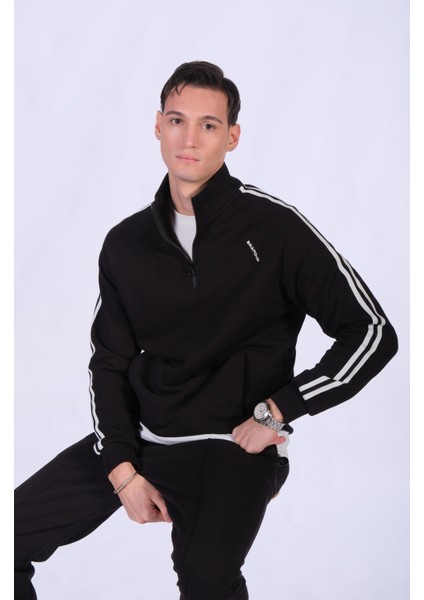 Regular Fit Hakim Yaka Şerit Detaylı Sweatshirt